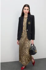 Fitted Midi Dress with Draped Animal Print - Image 2