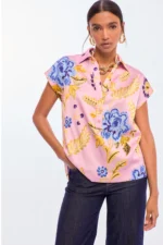 Floral Print Polo Collar Blouse