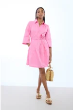Short Sleeve Shirt Dress Pink
