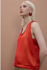 Round Neck Top with Piping Detail Red - Image 2
