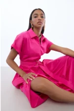 Midi Dress with A-Line Skirt Fuchsia - Image 5