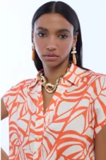 Leaf Print Polo Neck Blouse - Image 5