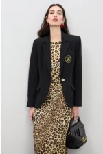 Fitted Midi Dress with Draped Animal Print - Image 4