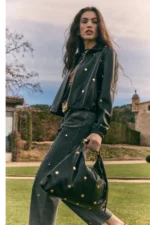 Studded Texture Hobo Bag Black