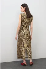 Fitted Midi Dress with Draped Animal Print - Image 3