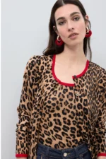 Red Contrast Animal Print Cardigan - Image 5