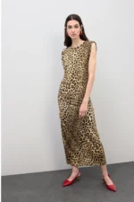 Fitted Midi Dress with Draped Animal Print
