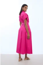 Midi Dress with A-Line Skirt Fuchsia - Image 3