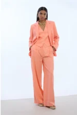 Pleated Palazzo Pants Coral