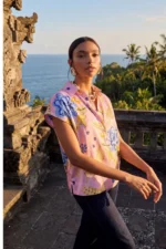 Floral Print Polo Collar Blouse - Image 2