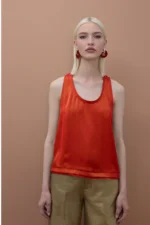 Round Neck Top with Piping Detail Red
