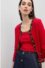 Red Top with Animal Print Rib Contrast - Image 4