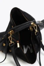 Studded Texture Hobo Bag Black - Image 4