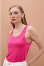 Round Neck Strap Top Pink
