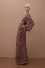 Wide sleeve long printed dress with adjustable belt - Image 2