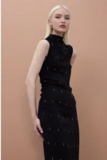 Sleeveless Midi Dress with Stone Detail - Image 3