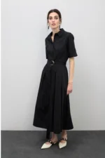 Flared Midi Skirt Dress Black