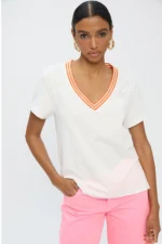 V-Neck T-Shirt with Ribbon