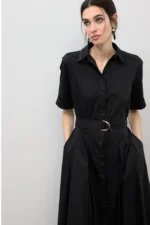 Flared Midi Skirt Dress Black - Image 3