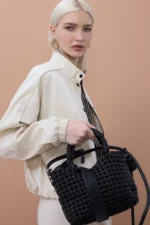 Braided Knot Crossbody Bag with Leather Effect Black
