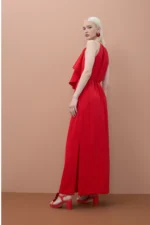 Ruffled V-Neck Red Dress - Image 6