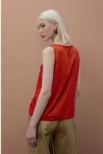 Round Neck Top with Piping Detail Red - Image 3