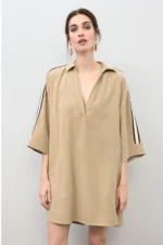 Open Neck Shirt Dress Beige