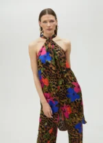 Floral and animal print voluminous halter top