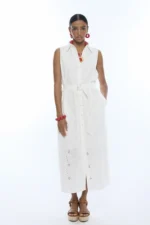 Shirt Collar Midi Dress with Belt - Image 5