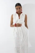 Shirt Collar Midi Dress with Belt - Image 3