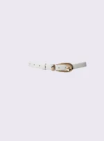 WHITE LEATHER BELT WITH GOLD BUCKLE