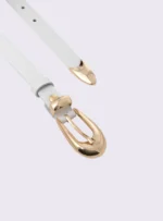 WHITE LEATHER BELT WITH GOLD BUCKLE - Image 2