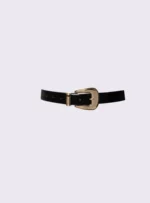 BLACK LEATHER BELT WITH GOLD BUCKLE