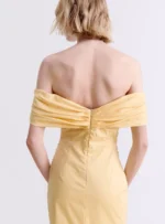 BUTTER YELLOW DRAPED MIDI DRESS - Image 2