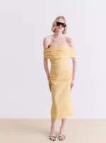 BUTTER YELLOW DRAPED MIDI DRESS