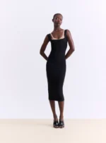 BLACK FITTED MIDI DRESS