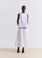 WHITE COTTON MIDI DRESS